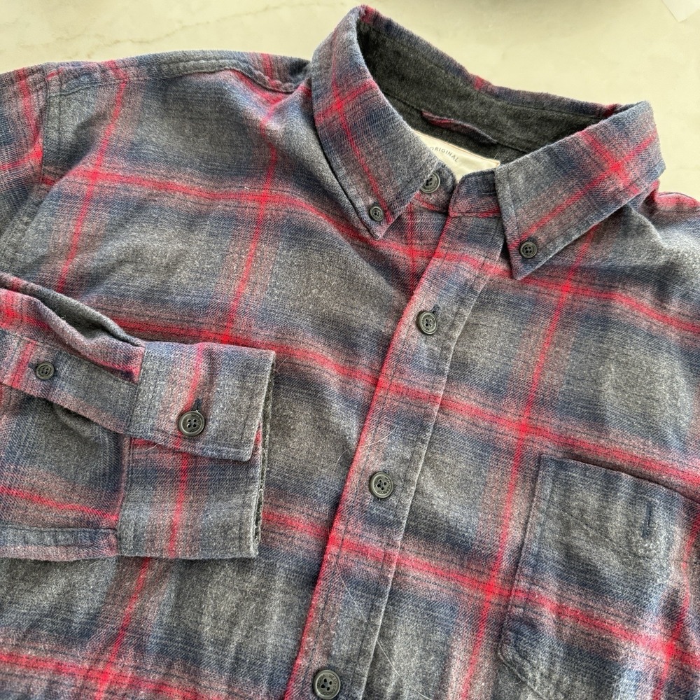 Weatherproof Vintage Shirt Mens X-Large Gray Red Plaid Luxe Flannel Button Down